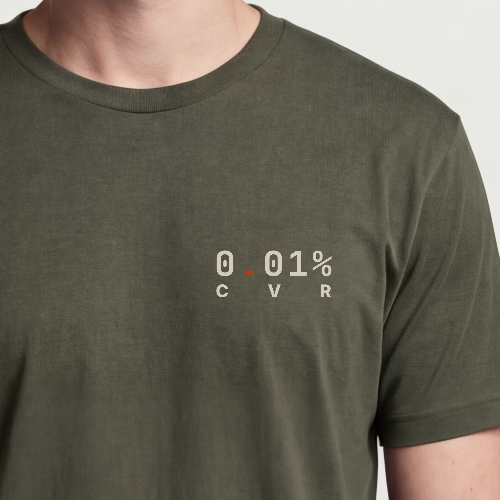 Founder Threads | 0.01% Conversion Rate Tee - Builder Identity - Military Olive - Hero Crop View. Badge of honor for CRO specialist.