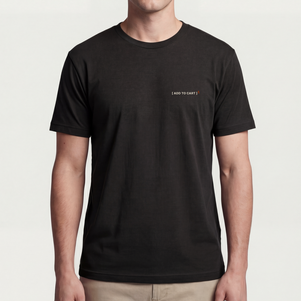 Founder Threads | Add To Cart Tee - System Black - Full Fit View. Premium CEO gear. 32-singles Airlume cotton on a signature chassis.