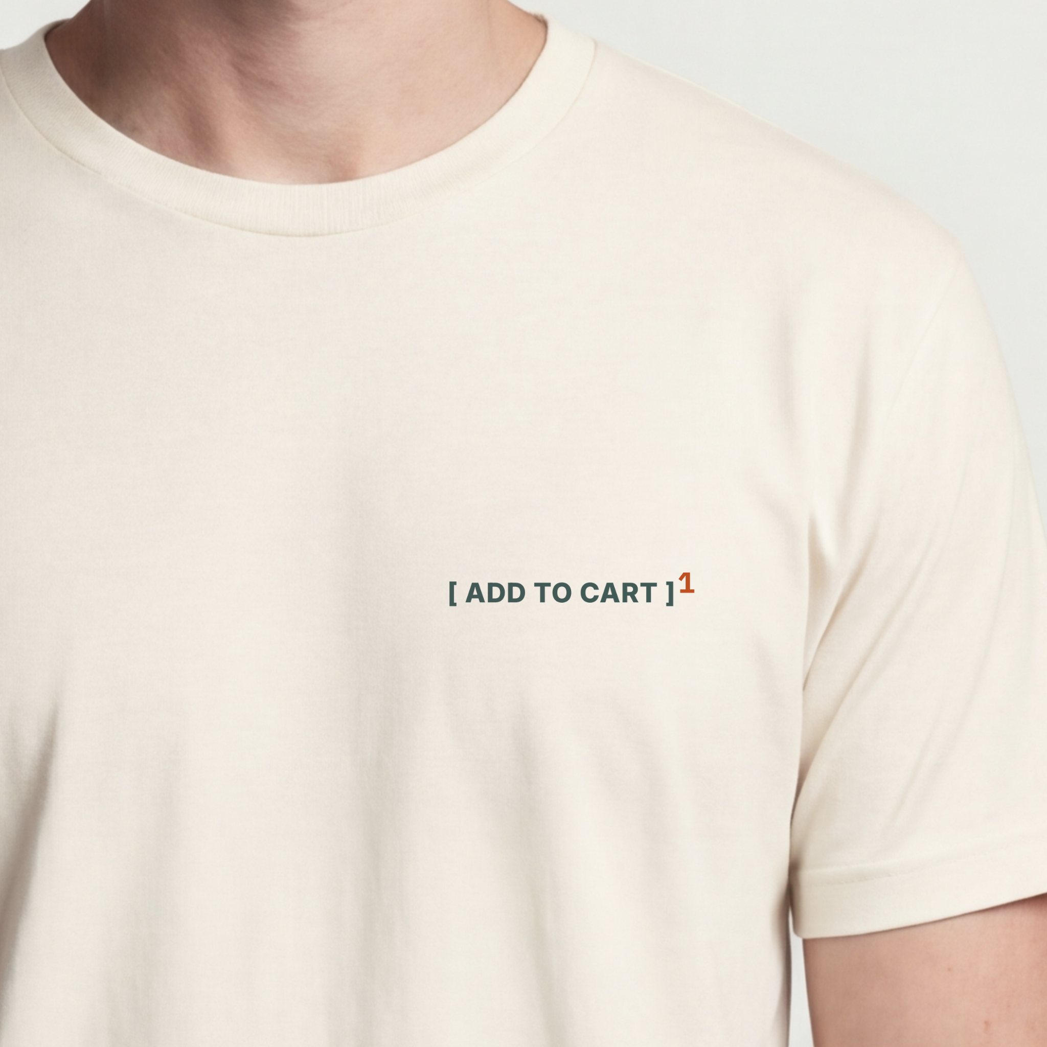 Founder Threads | Add To Cart Technical Tee - Natural Bone - Hero Crop. Minimalist typography for software engineers and Shopify founders.