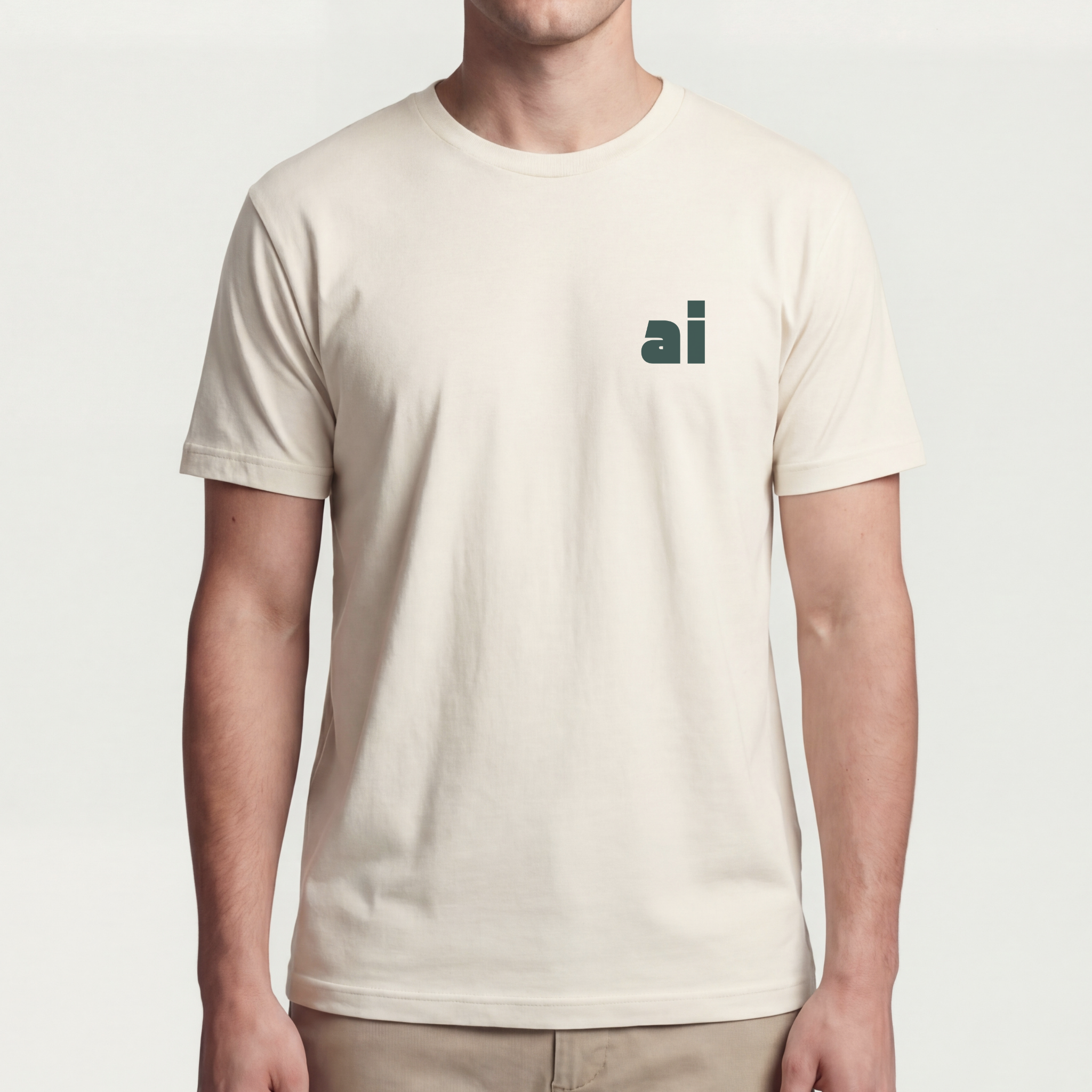 Founder Threads | AI Tee - Natural Bone - Full Fit View. Minimalist silhouette view. 32-singles Airlume combed cotton.