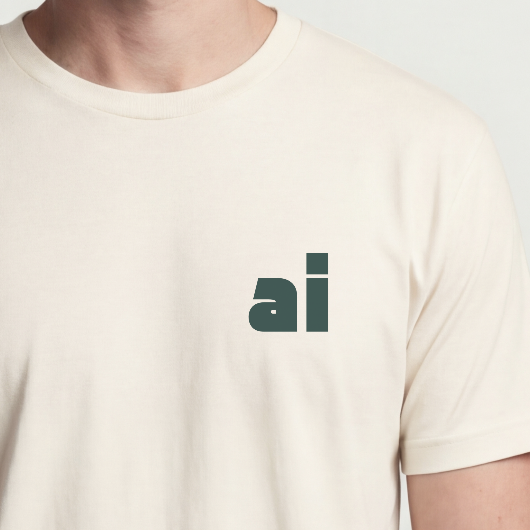 Founder Threads | AI Tee - Minimalist Technical Detail - Natural Bone - Hero Crop. Minimalist detail for design-conscious builders.