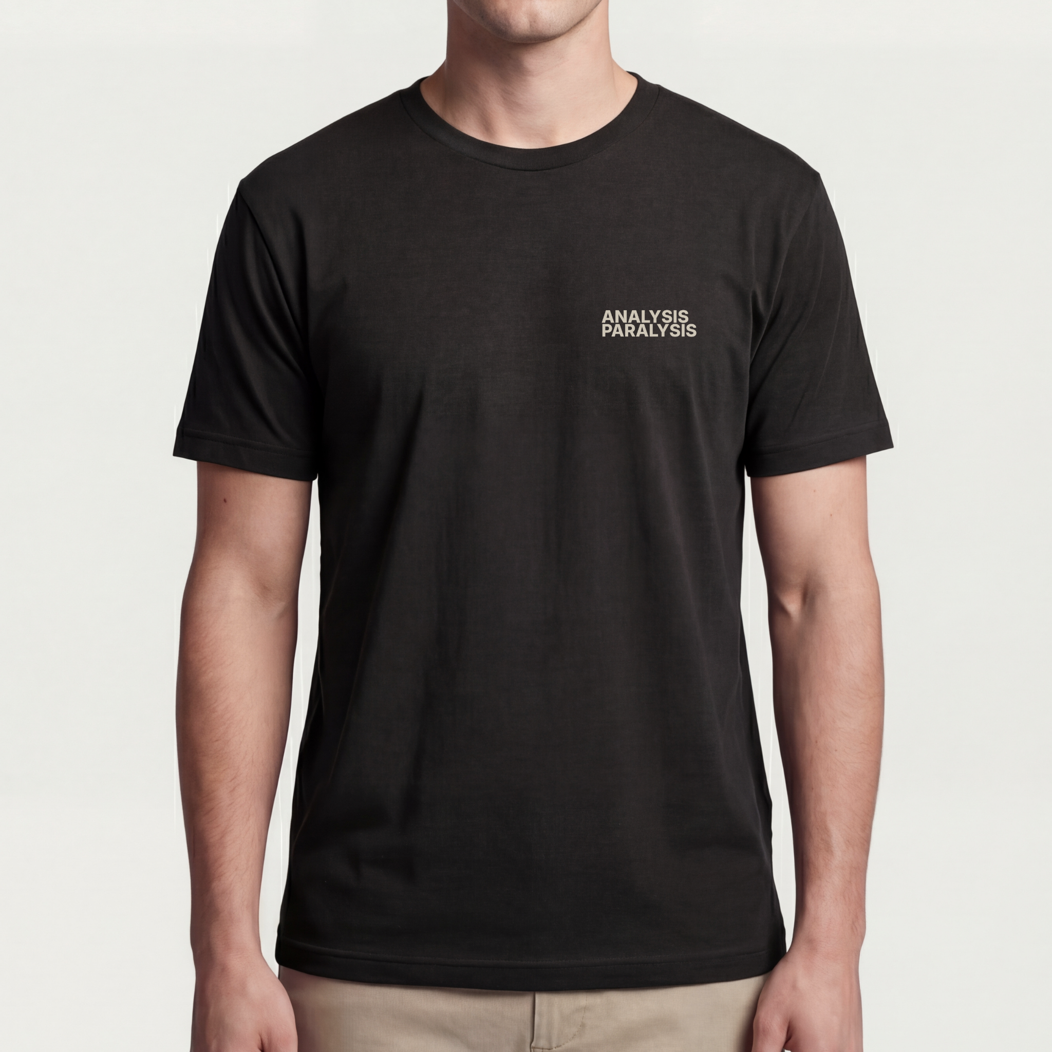 Founder Threads | Analysis Paralysis Tee - System Black - Full Fit View. Premium CEO gear. 32-singles Airlume cotton.