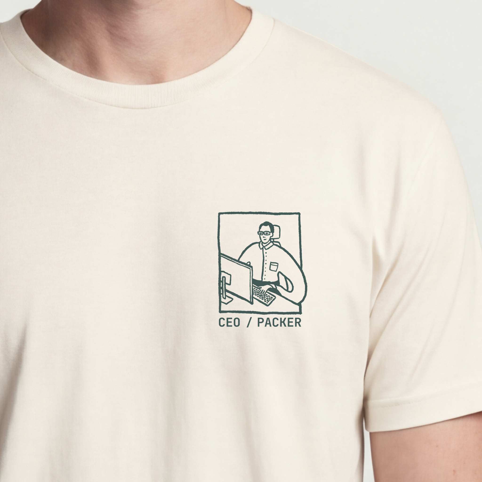 Founder Threads | CEO / Packer Tee - Technical Logic - Natural Bone - Hero Crop. Minimalist design for tech founders who own the whole stack.