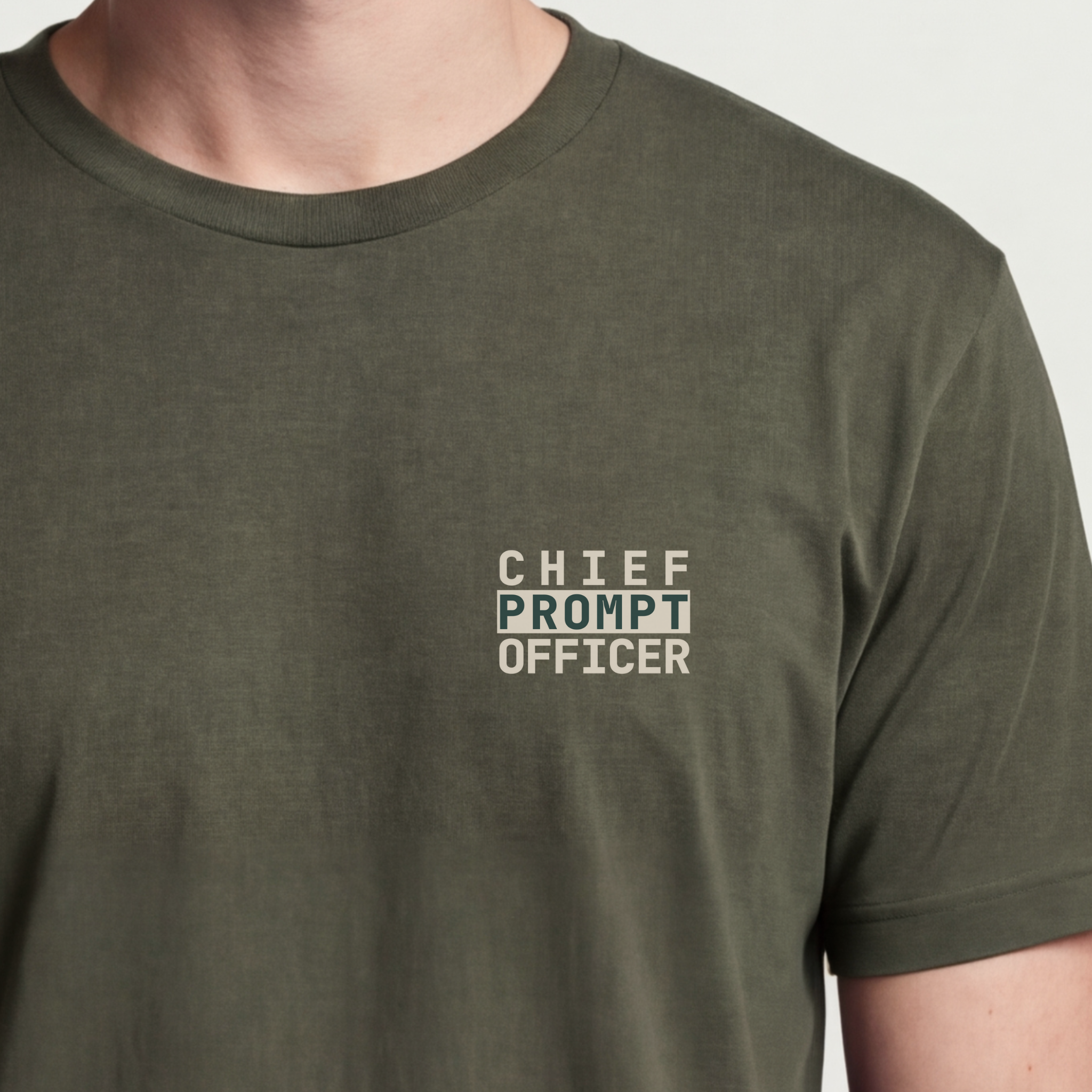 Founder Threads | Chief Prompt Officer Tee - Tactical Builder Gear - Military Olive - Hero Crop. Built for late-night deploys and early sprints.