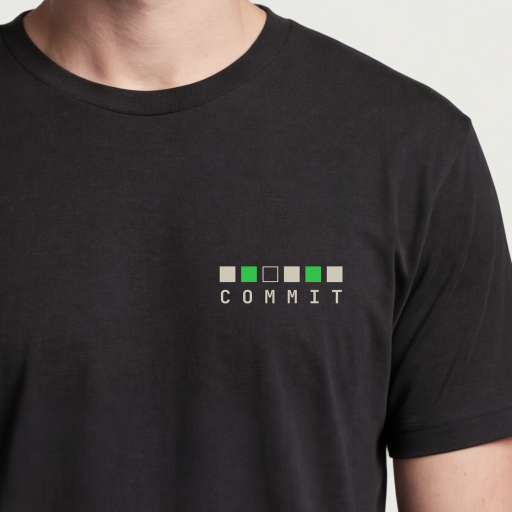 Founder Threads | Commit Tee - Deep Work Mode Apparel - System Black - Hero Crop. Bold statement gear for the builder community.
