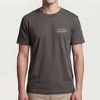Founder Threads | Dashboard Refresher Tee - Asphalt Grey - Full Fit View. Minimalist tech founder wardrobe. Side-seamed retail fit.