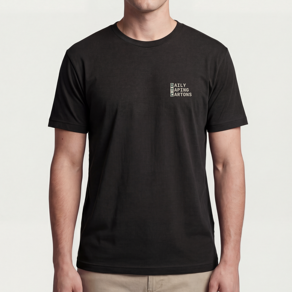 Founder Threads | DTC Tee - System Black - Full Fit View. CEO-ready silhouette. Side-seamed, pre-shrunk Airlume cotton.