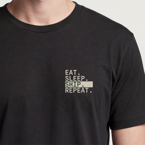 Founder Threads | Eat. Sleep. Ship. Repeat. Tee - System Black - Hero Crop. Gift for SaaS builders and technical founders.