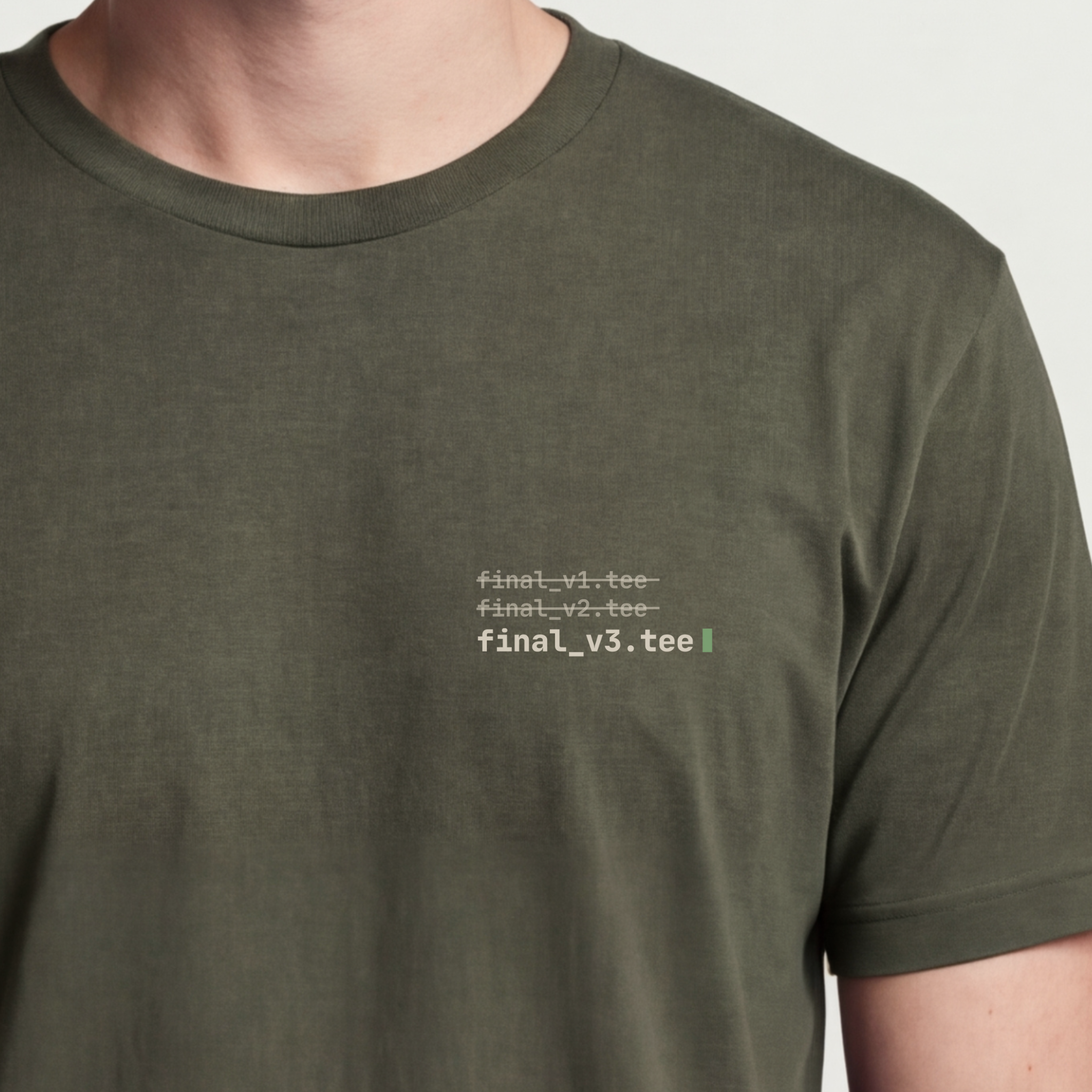 Founder Threads | final_v3.tee - Builder Versioning Uniform - Military Olive - Hero Crop. If you know, you know—iteration logic gear.