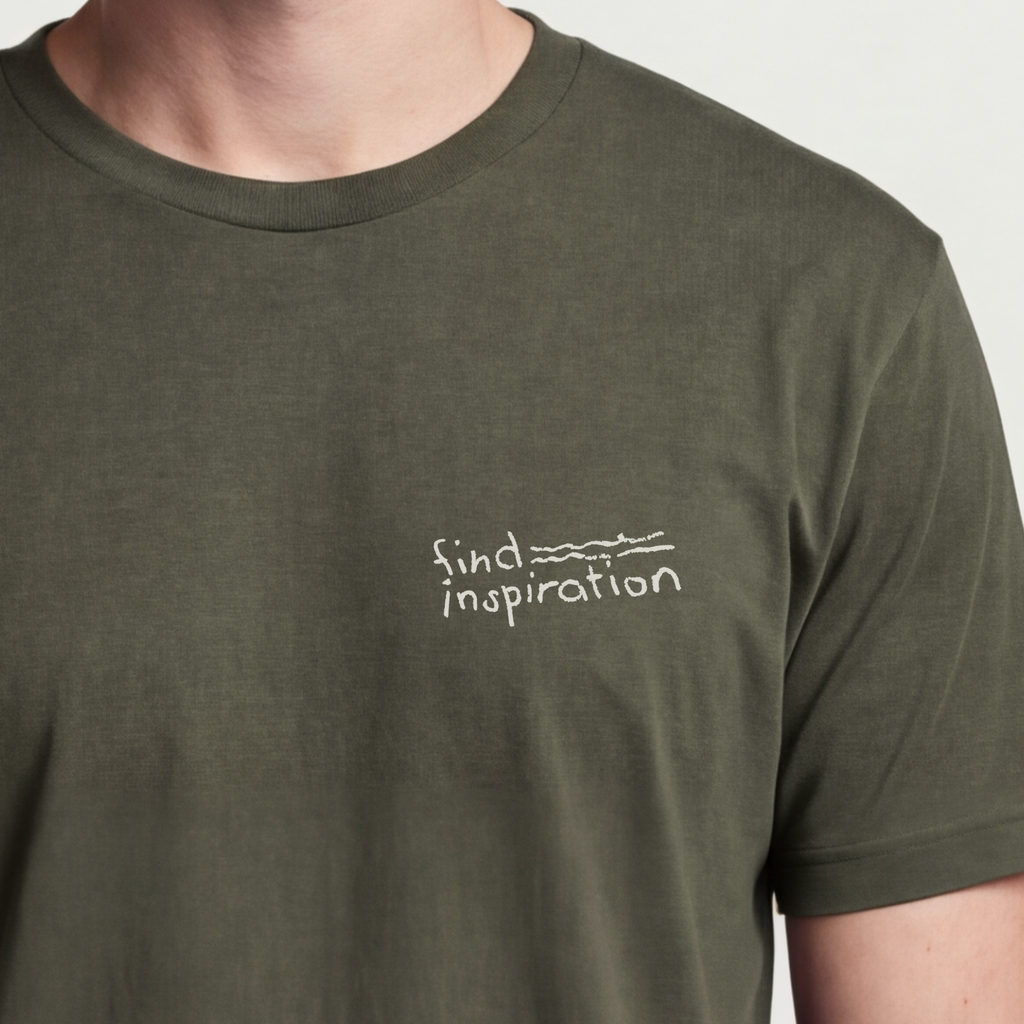 Founder Threads | Find Inspiration Tee - Builder Manifesto Uniform - Military Olive - Hero Crop. Waiting is just procrastination logic gear.