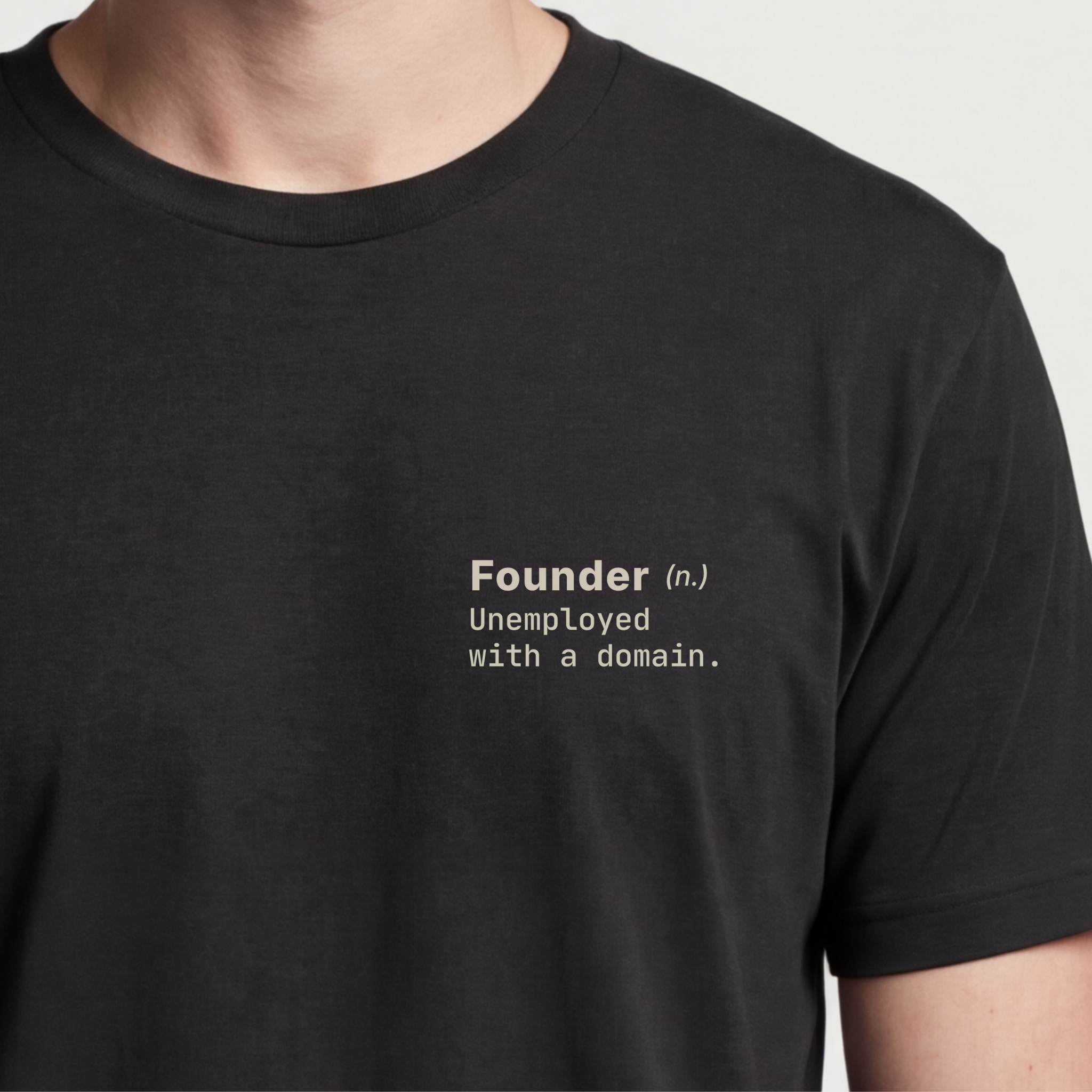 Founder Threads | Founder Definition Tee - Entrepreneur Reality - System Black - Hero Crop. Relatable gift for pre-revenue startup owners.