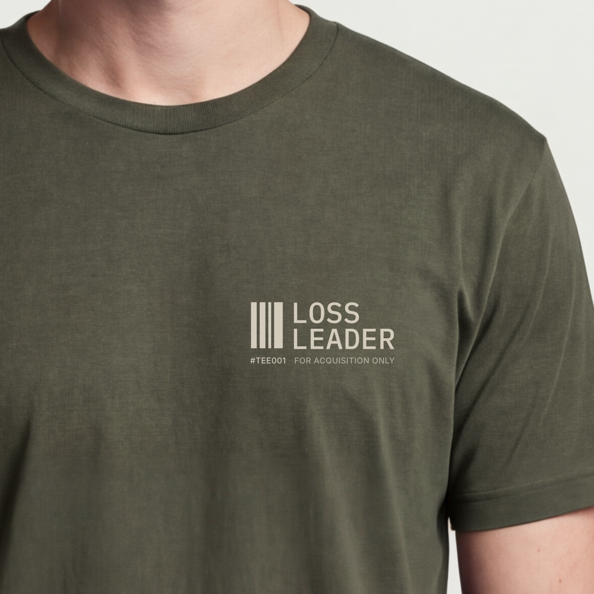 Founder Threads | Loss Leader Tee - Product Builder Uniform - Military Olive - Hero Crop. Reflecting the unit economics of the modern solopreneur.