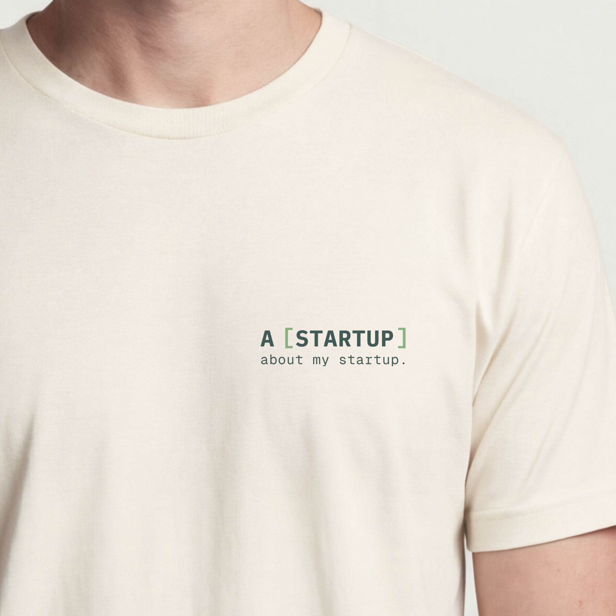 Founder Threads | Startup Recursion Technical Tee. Natural Bone design for engineering founders. Hero crop view.