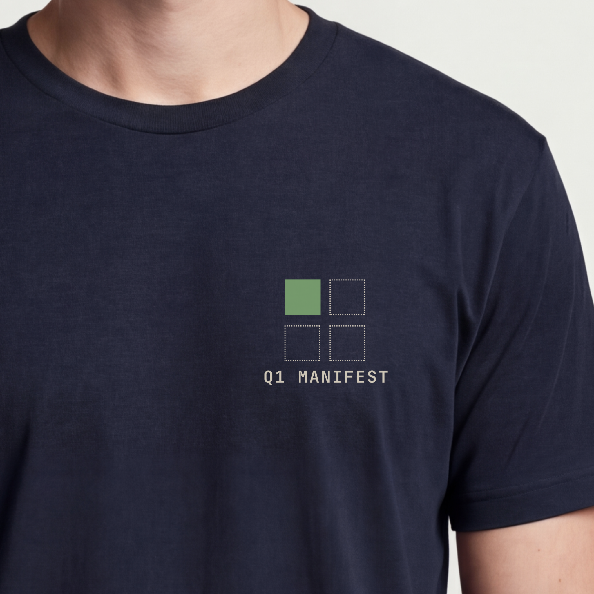 Founder Threads | Q1 Manifest Tee - Entrepreneur Clarity Gear - Midnight Navy - Hero Crop. High-signal gift for tech agency owners.