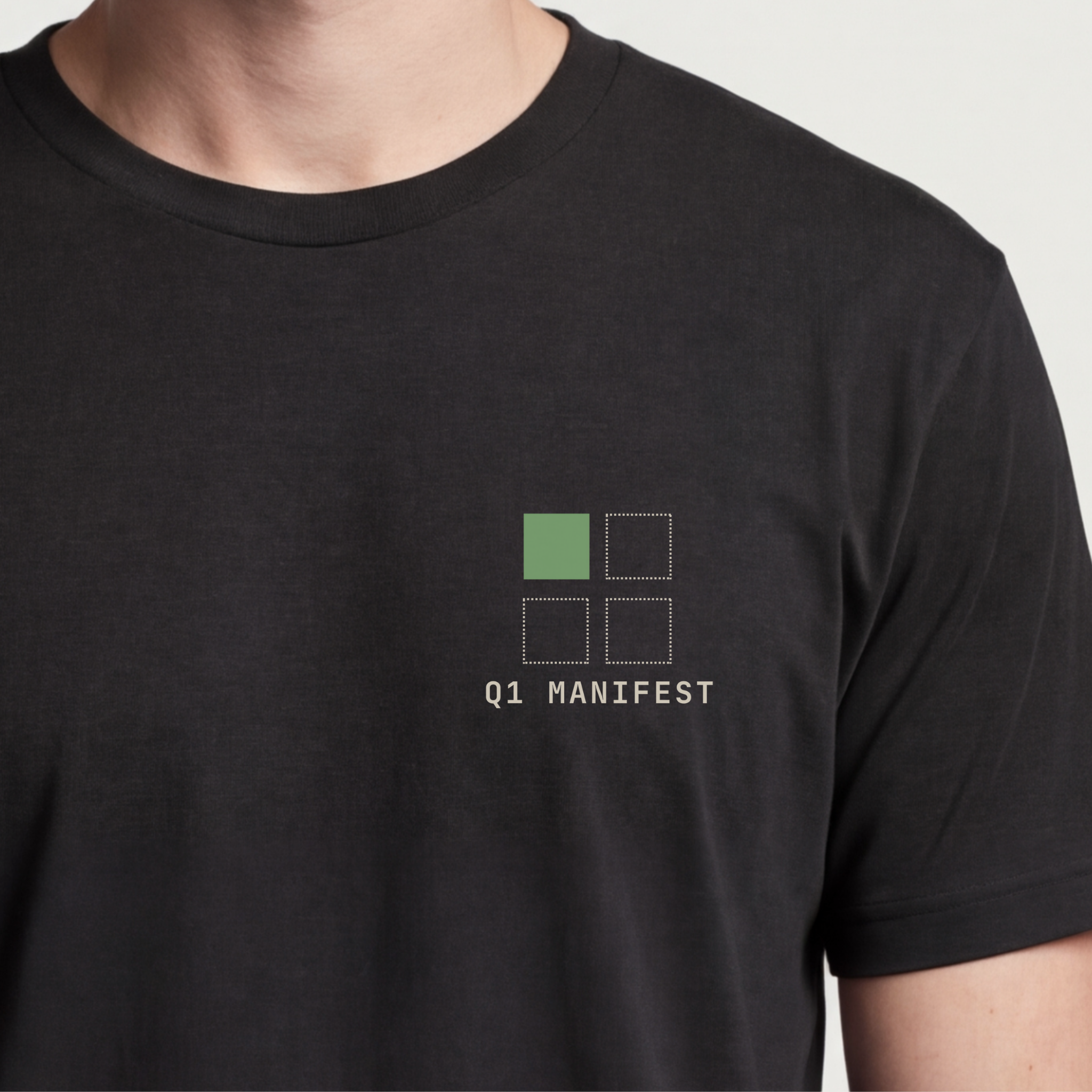 Founder Threads | Q1 Manifest Tee - Strategic Archive Series - System Black - Hero Crop. Identity gear for founders in retention mode.