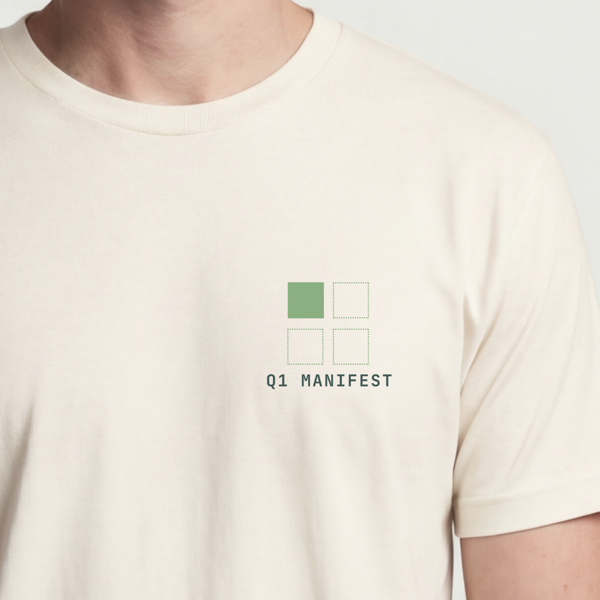 Founder Threads | Q1 Manifest Tee - Technical Logic - Natural Bone - Hero Crop. Minimalist design for software founders and indiehacker.