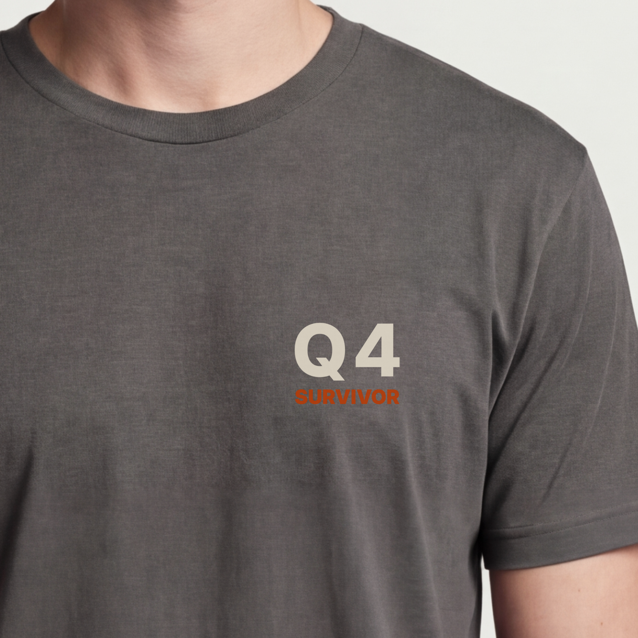 Founder Threads | Q4 Survivor Tee - Startup Campaign Gear - Asphalt Grey - Hero Crop. Battling rising ad costs and 3 AM emails gear.