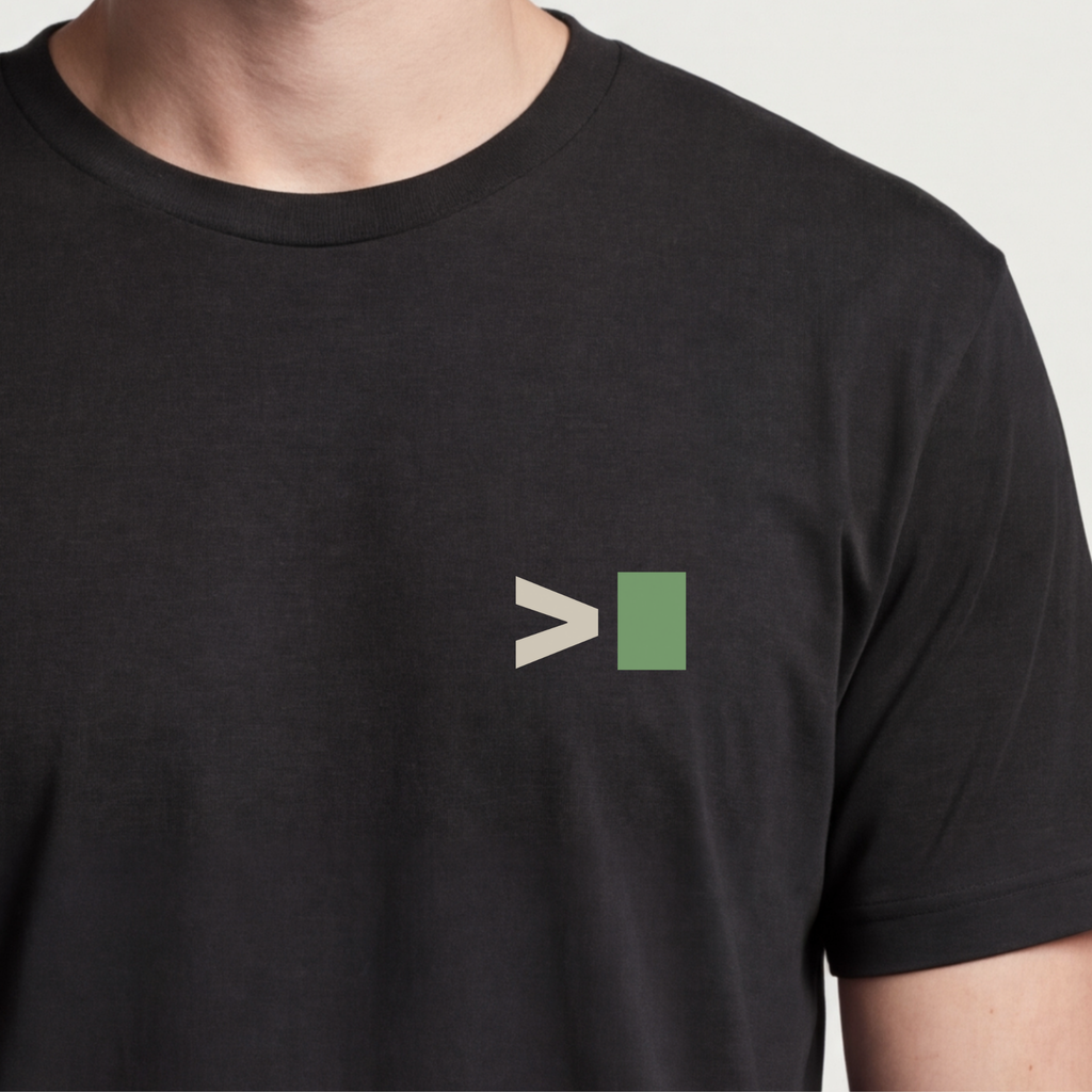 Founder Threads | Terminal Prompt Tee - Root Access Identity - System Black - Hero Crop. Gift for software founders who build from scratch.