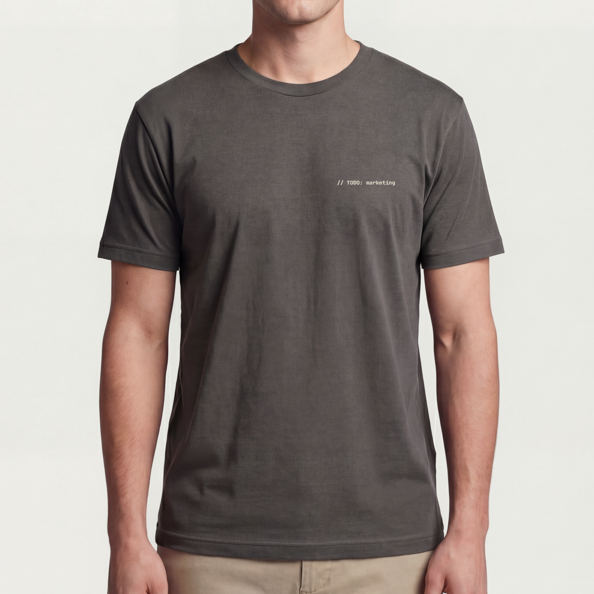 Founder Threads | TODO: marketing Tee - Asphalt Grey - Full Fit View. Clean silhouette view. Premium Bella+Canvas 3001 chassis.