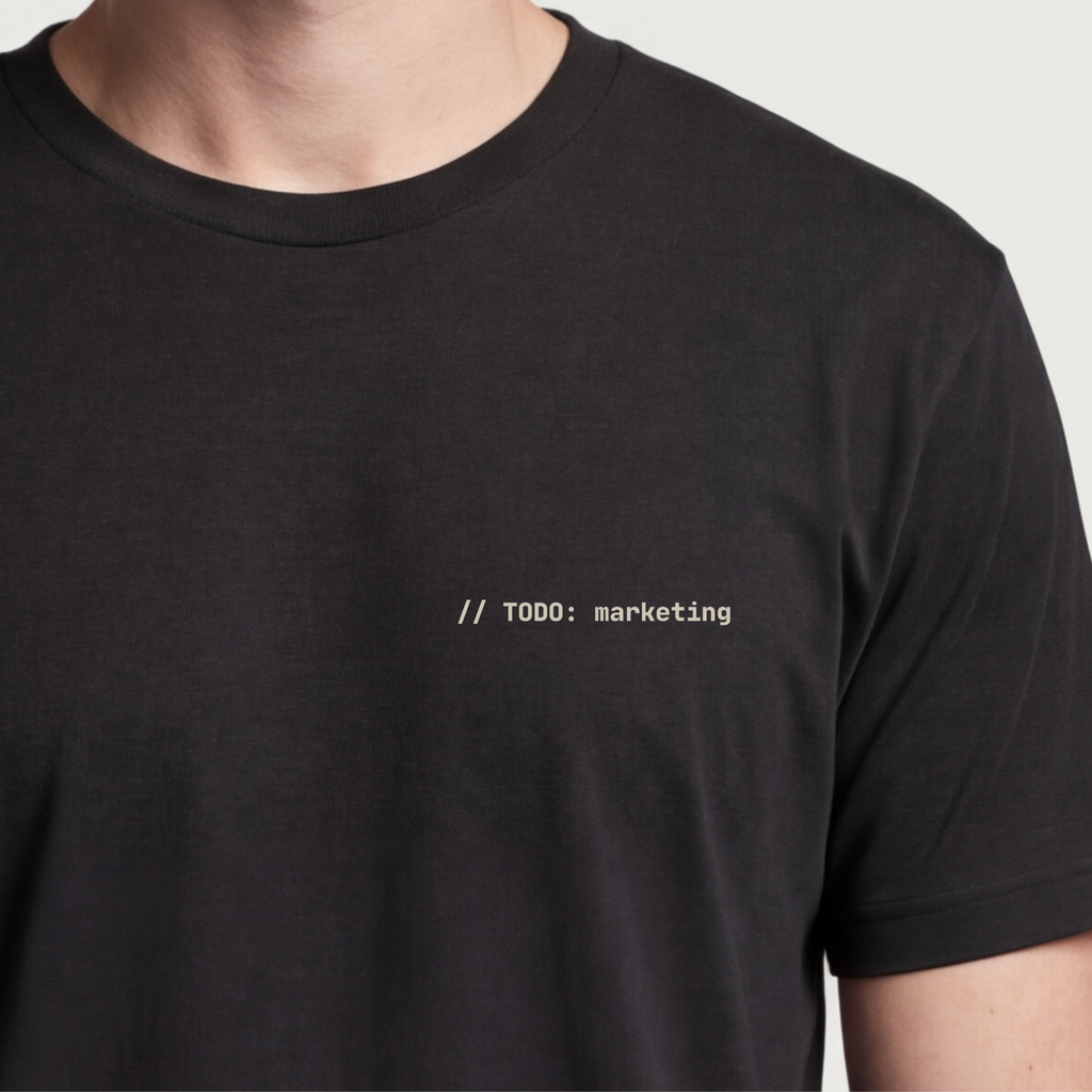 Founder Threads | TODO: marketing Tee - Technical Builder Gear - System Black - Hero Crop. Wearable identity for SaaS founders and developers.