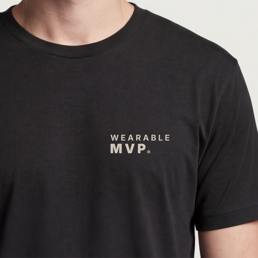 Founder Threads | WEARABLE MVP Tee - Lean Startup Logic - System Black - Hero Crop. Gift for tech founders who ship early.