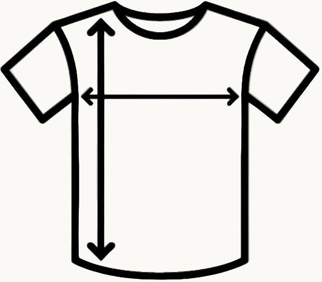 Outline of a bella-canvas 3001 t-shirt with measurement arrows on a white background